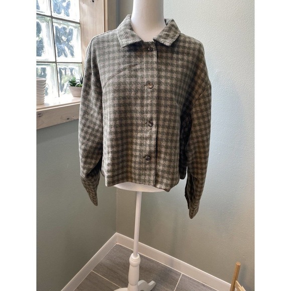 Oat New York Houndstooth Oversized Cropped Wool Blend Shacket/ Jacket NWT XL - Picture 1 of 9